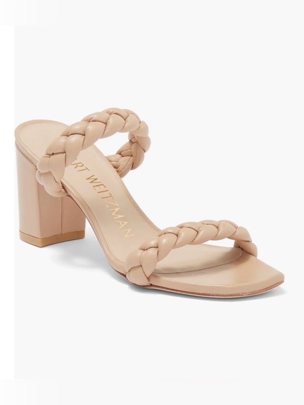 Stuart Weitzman Braided Double-Strap Block Heels in Nude Blush